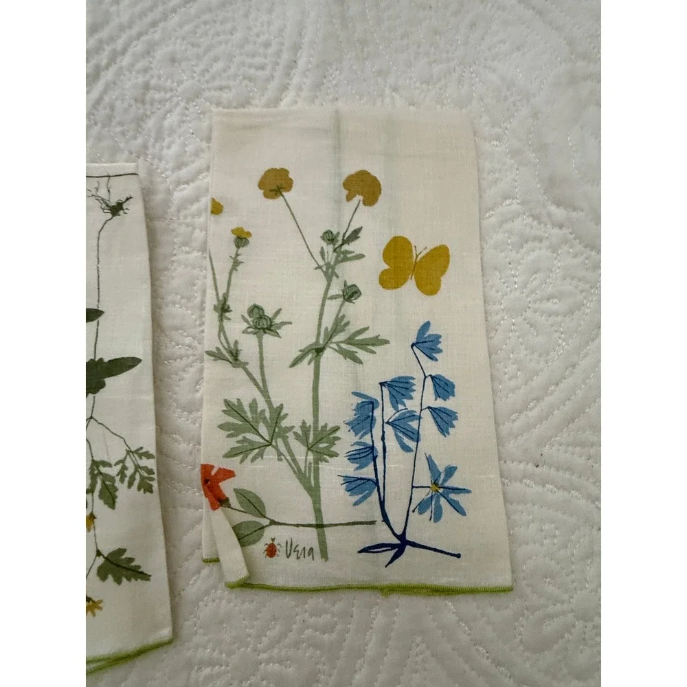 Vera Neumann Lot 4 RARE NOS Fingertip Tea Towels Botanical Linen MCM 1960s